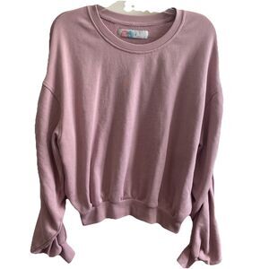 Free People Beach Ruched Sleeve Pullover Sweatshirt Dusty Pink Size XS